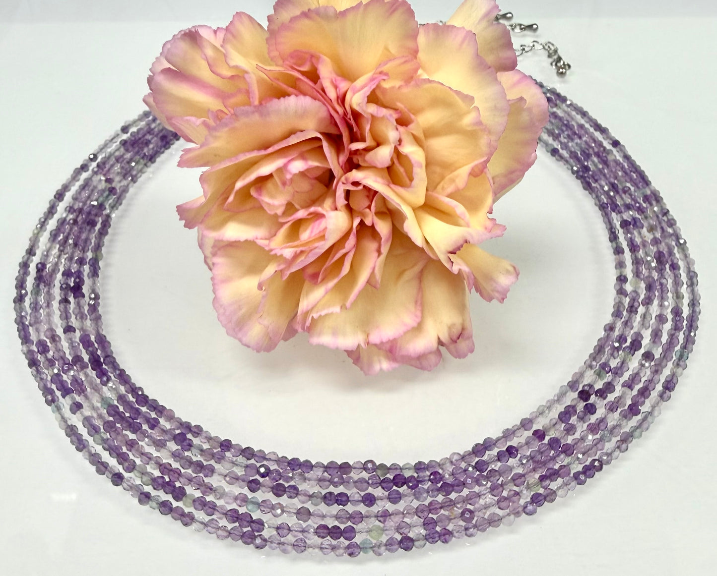 6 PCs 2mm Faceted Fluorite Necklace stainless steel findings