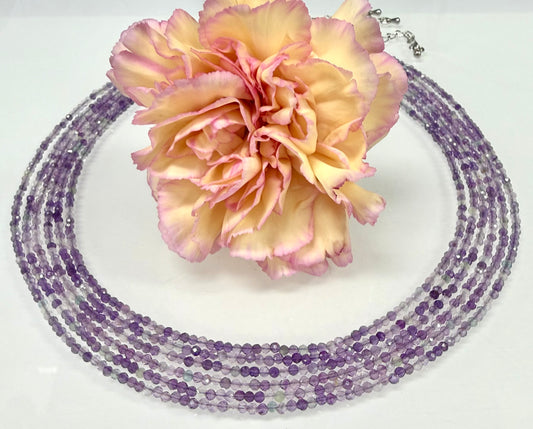 6 PCs 2mm Faceted Fluorite Necklace stainless steel findings