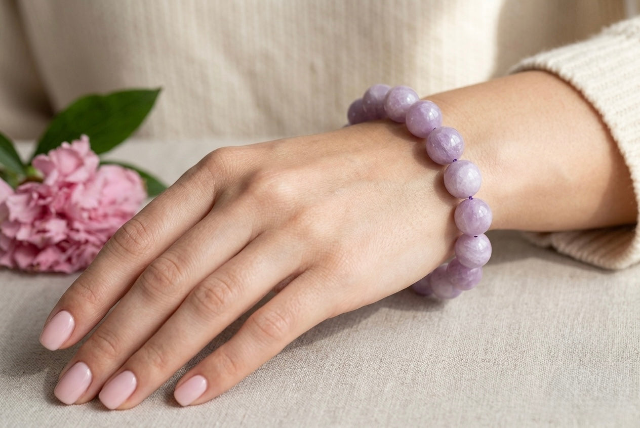 3 PCs 11.5-13mm Natural Kunzite Stretch Bracelet 8”