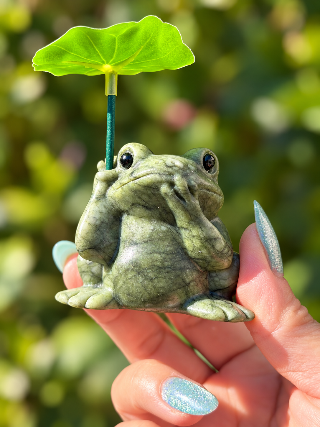 6 PCs Natural Nephrite Jade Frogs with Leaf healing energy