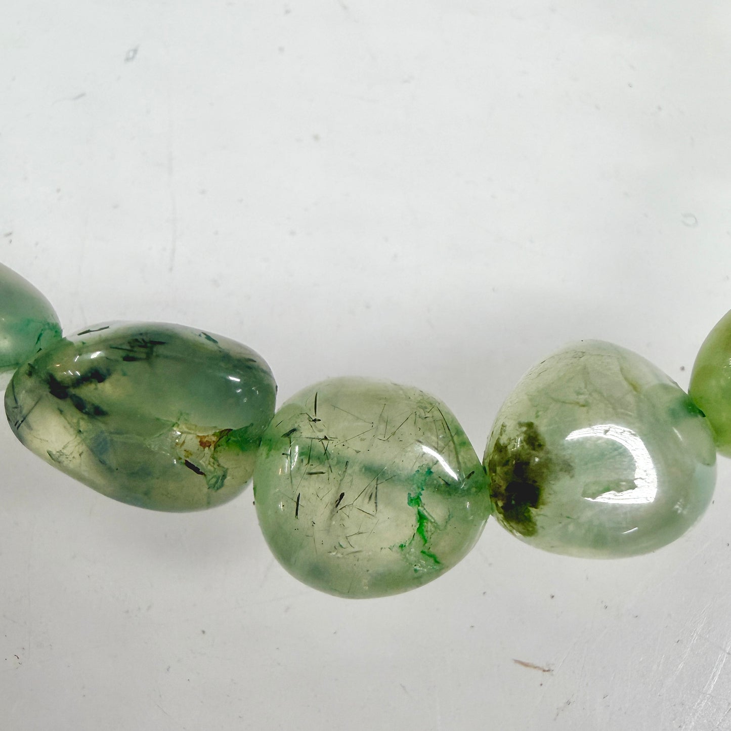 Wholesale 6 Pcs 8mm Green Prehnite Tumble Natural Crystal Healing Stretch Bracelet 7.5"