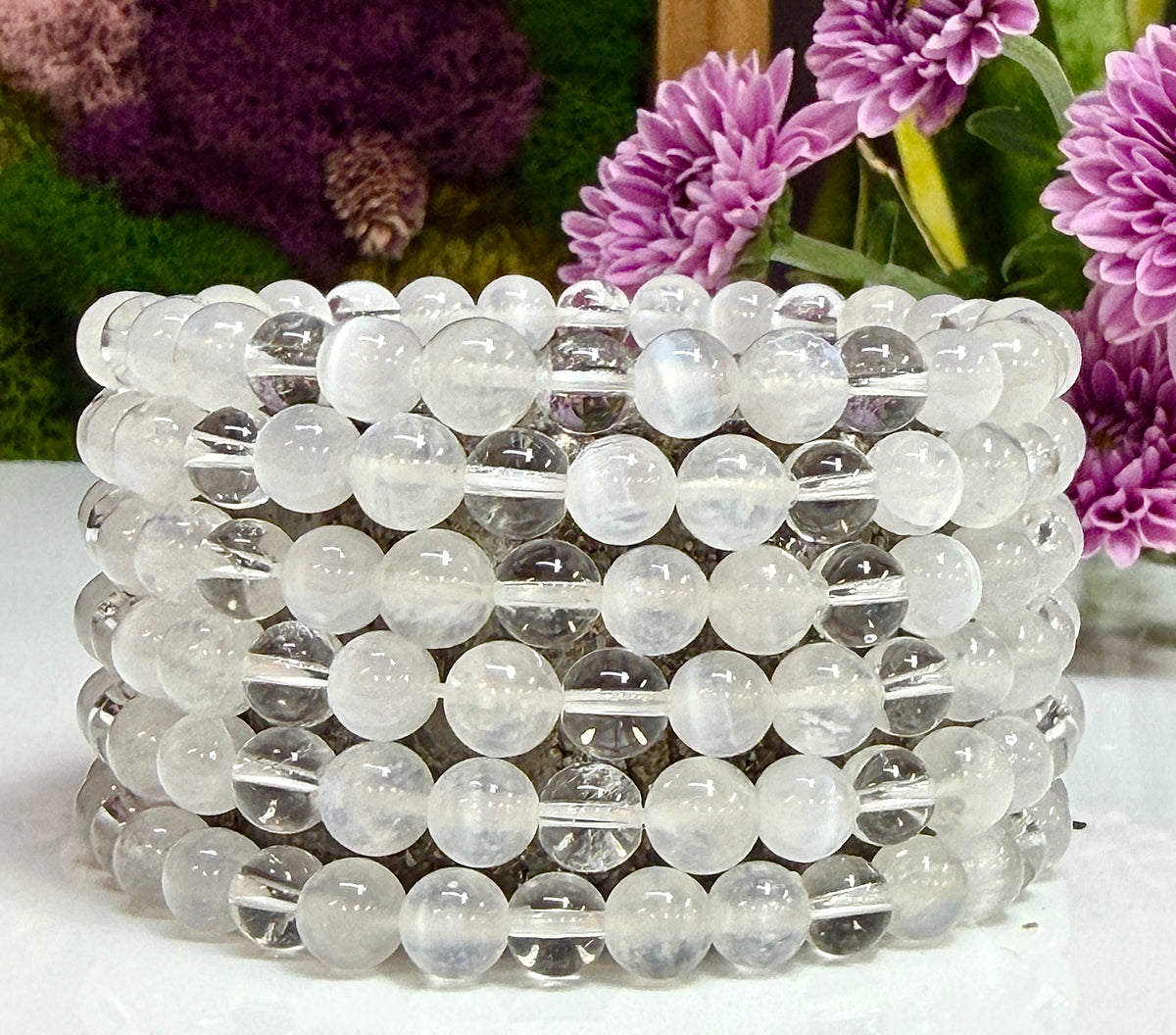 Wholesale Lot 6 Pcs Mixed Natural White Crystals 6mm7.5” Crystal Healing Stretch Bracelet