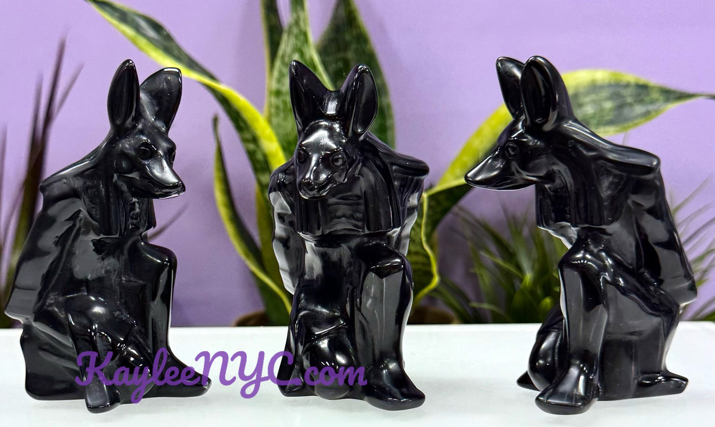 Wholesale Lot 3 pcs 10cm Natural Black Obsidian Anubis Crystals Healing Energy