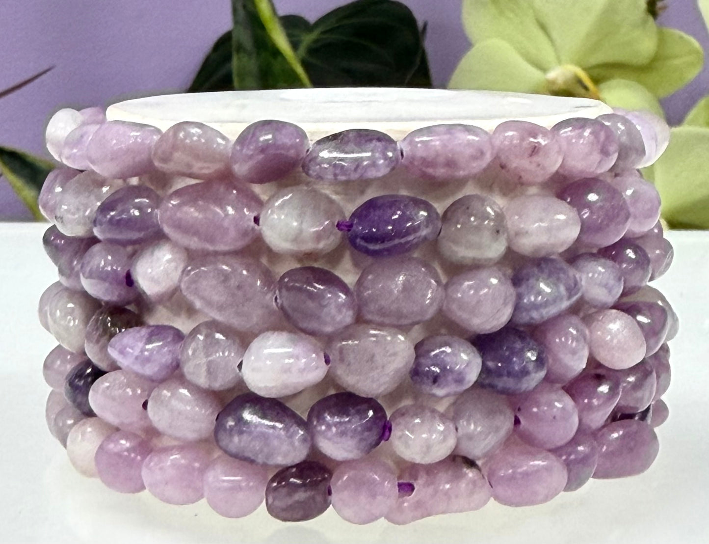 Wholesale 6 Pcs 6mm Lepidolite Natural Crystal tumble Stretch Bracelet 7.5”