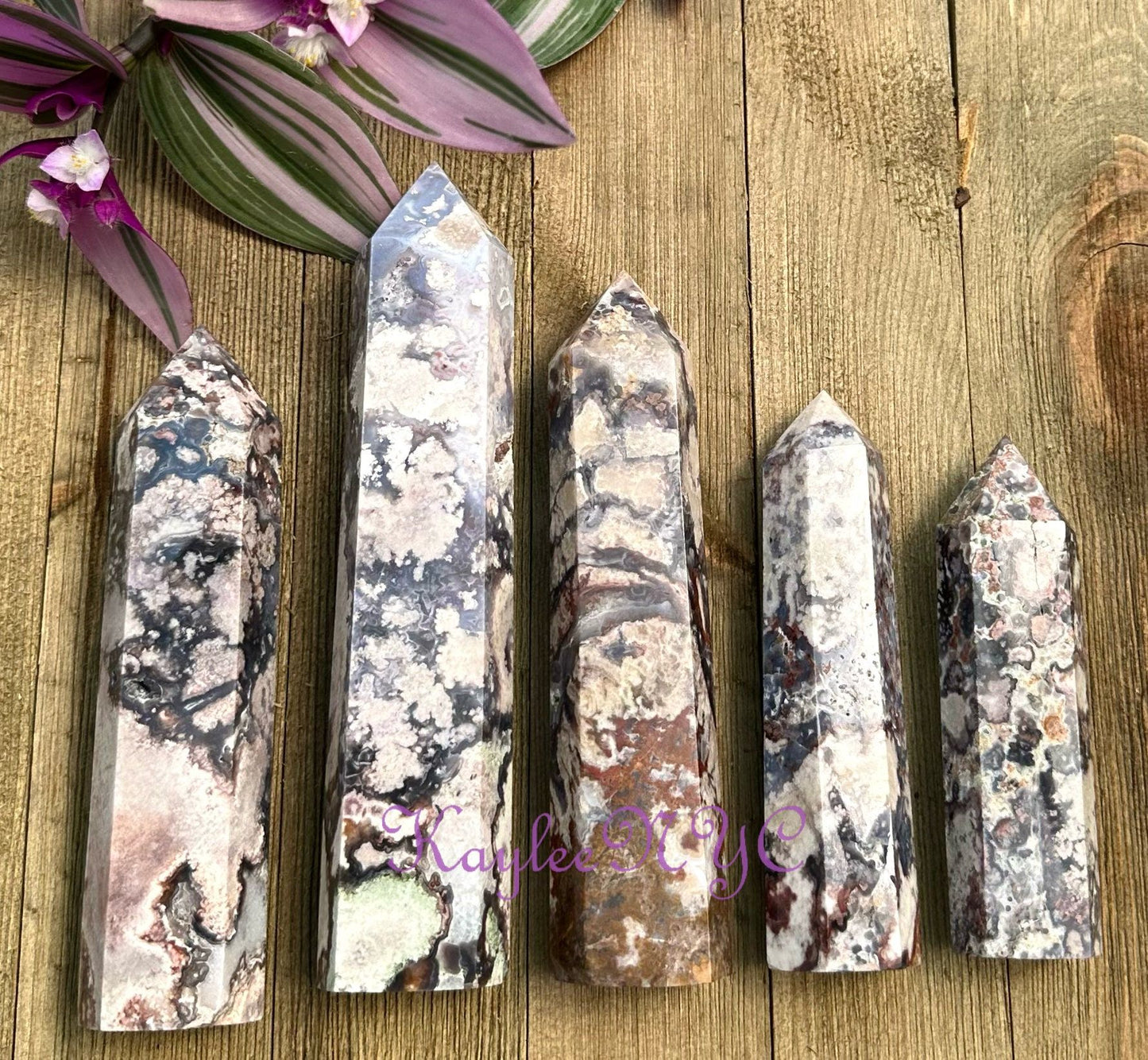 4-5 PCs Natural Blue Flower Agate obelisk Tower Point Crystal