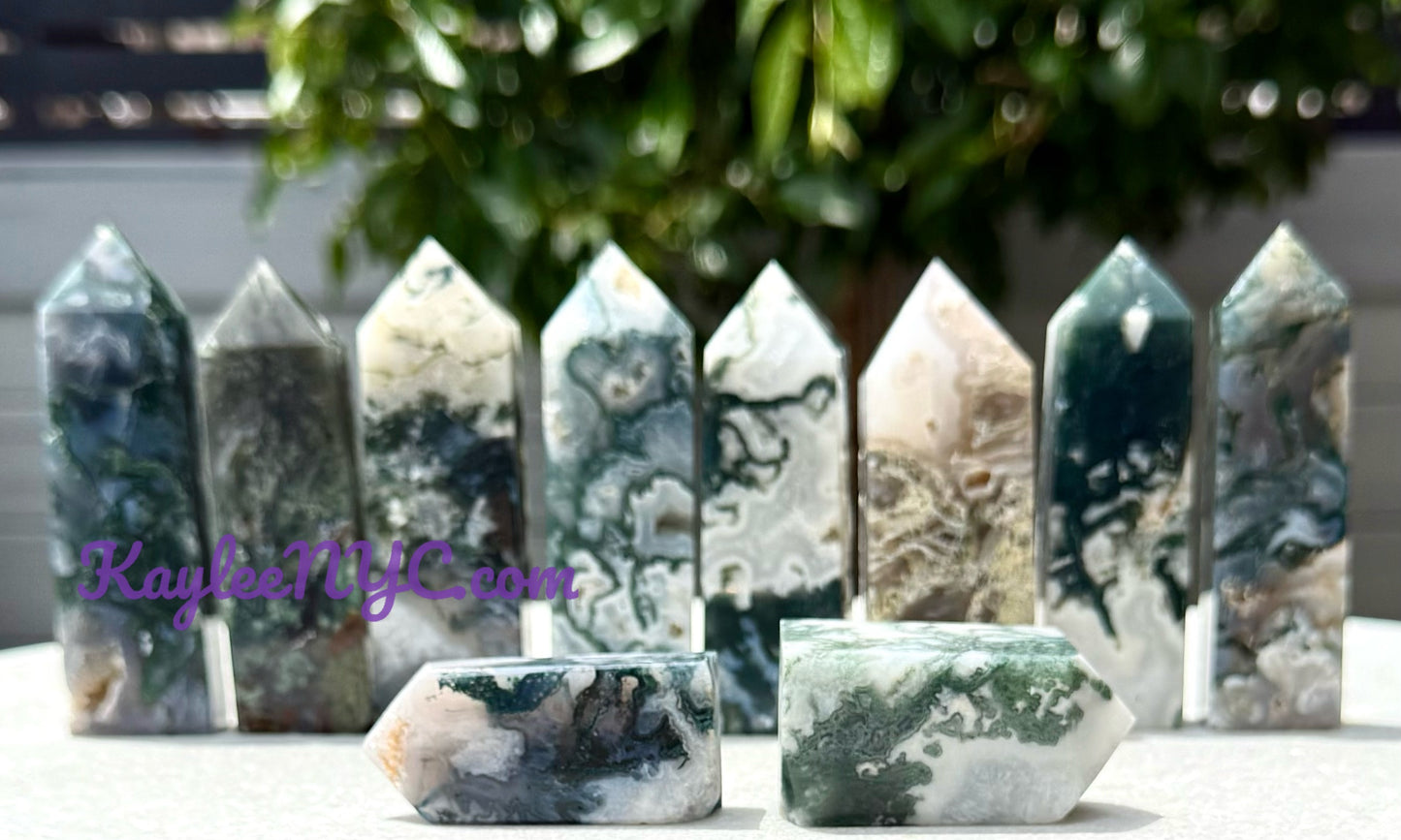 Wholesale Lot 2 Lb Natural Moss Agate Obelisk Tower Point Crystal Healing