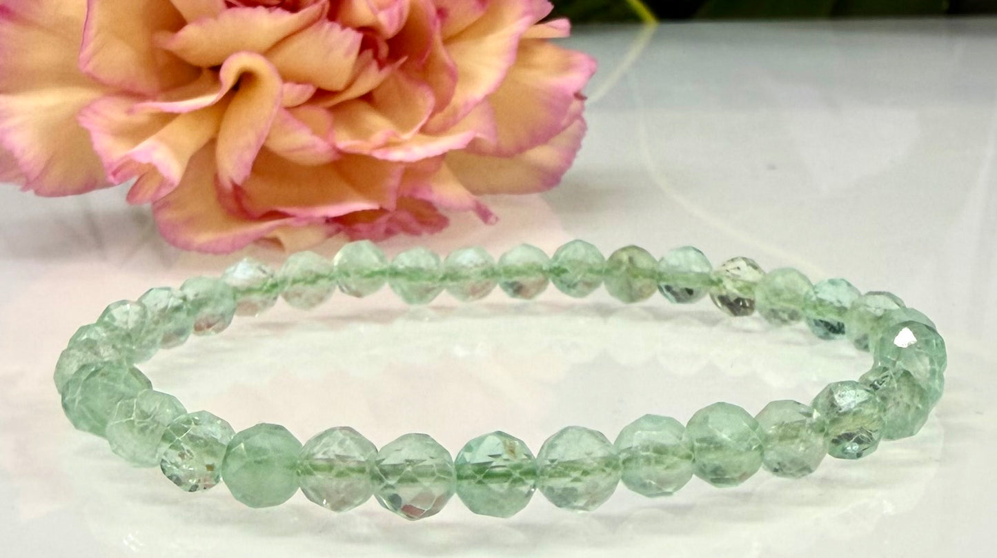Wholesale Lot 6 Pcs Natural Green Fluorite Faceted 6mm 7.5” Crystal Healing Stretch Bracelet