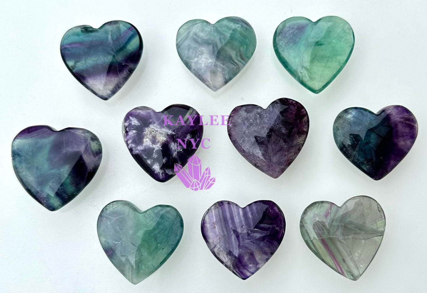 Wholesale Lot 10 Pcs 4cm Natural Fluorite Crystal Heart Healing Energy