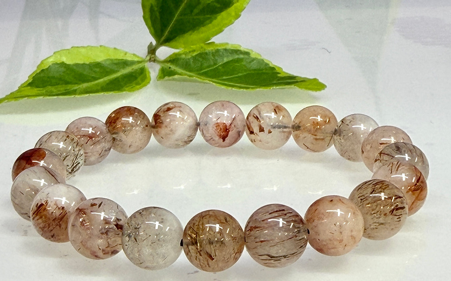 6 PCs 10-11.5mm Natural Rutilated Quartz Crystal Stretch Bracelet 8”