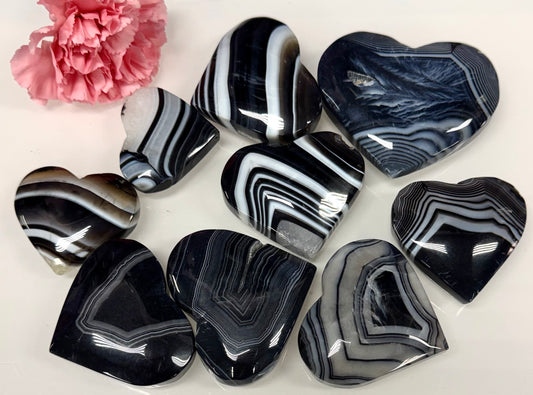 Wholesale Lot 2 lbs Natural Banded Black Onyx Heart Crystal Healing Energy