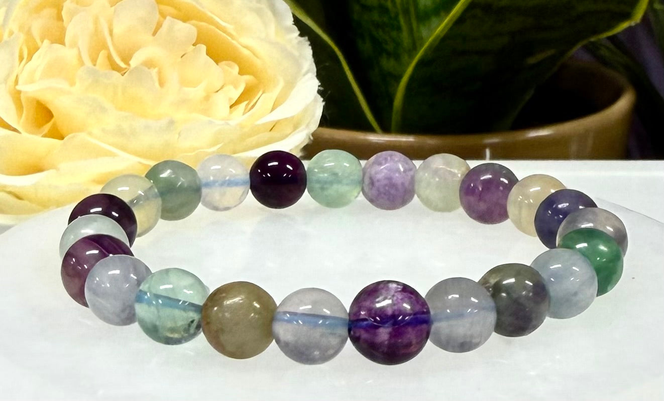 Wholesale 6 Pcs Natural Rainbow Fluorite 8mm 7.5” Crystal Healing Stretch Bracelet