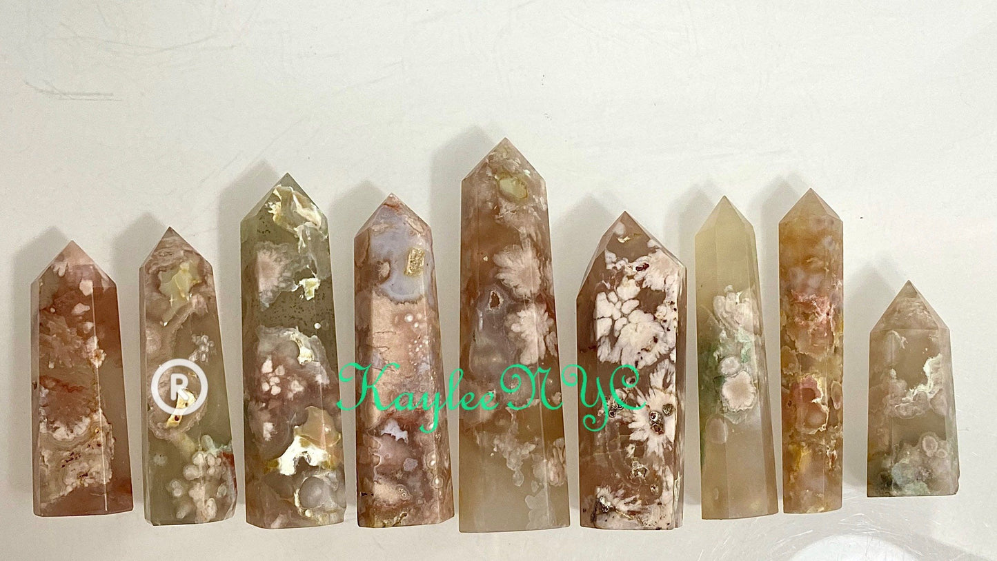 Wholesale Lot 1 Lb Natural Flower Agate Obelisk Point Crystal Healing Energy