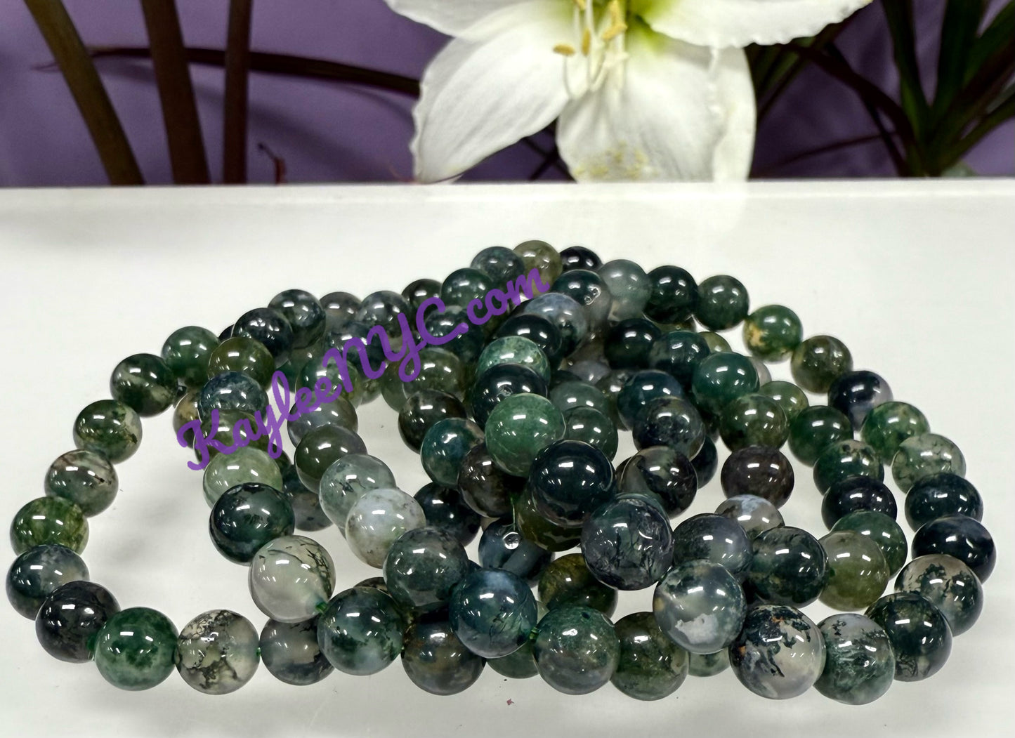 Wholesale Lot 6 Pcs Moss Agate 8mm 7.5” Crystal Healing Stretch Bracelet