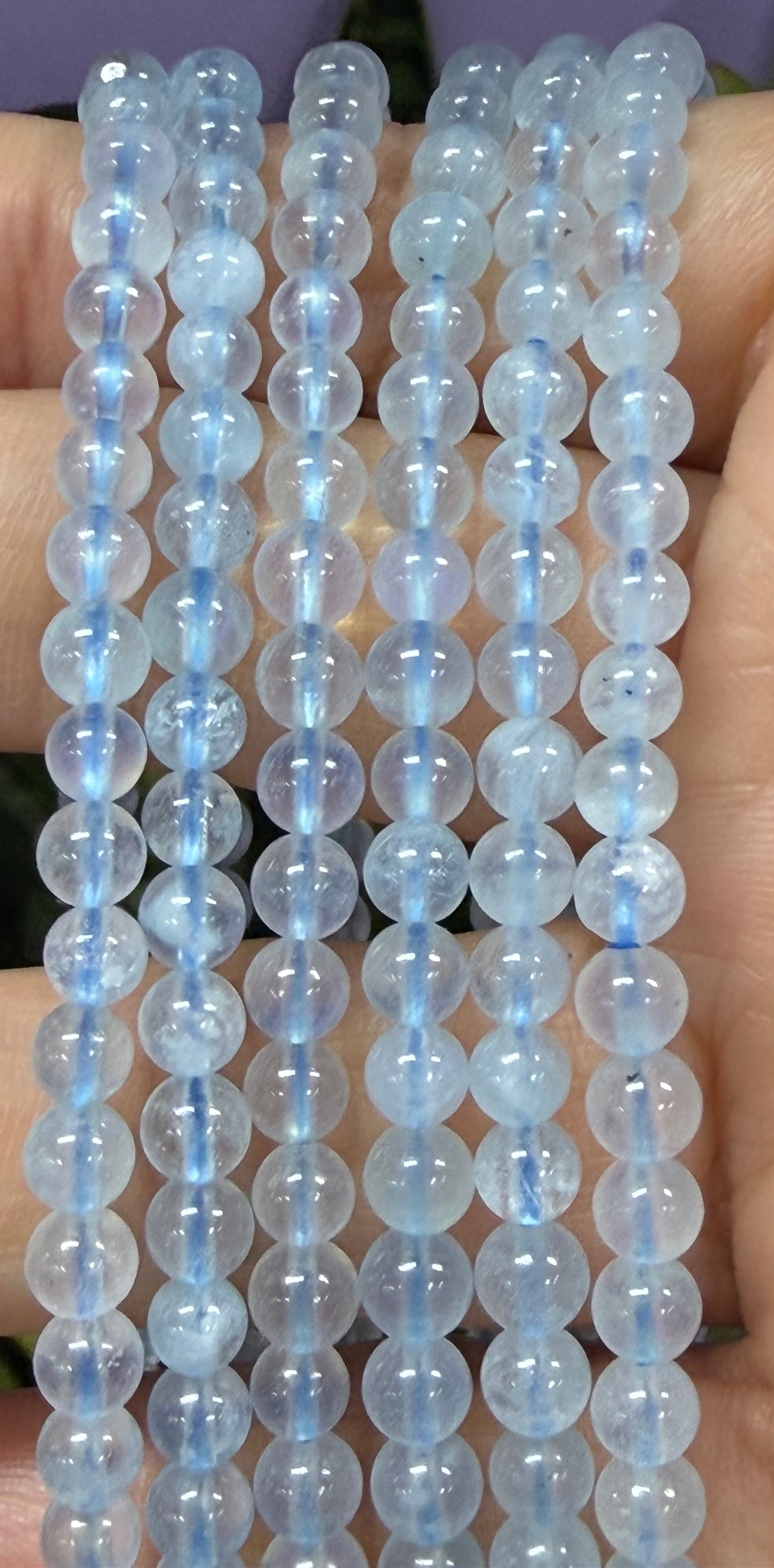 Wholesale Lot 6 Pcs Natural Aquamarine 4mm 7.5” Crystal Healing Stretch Bracelet