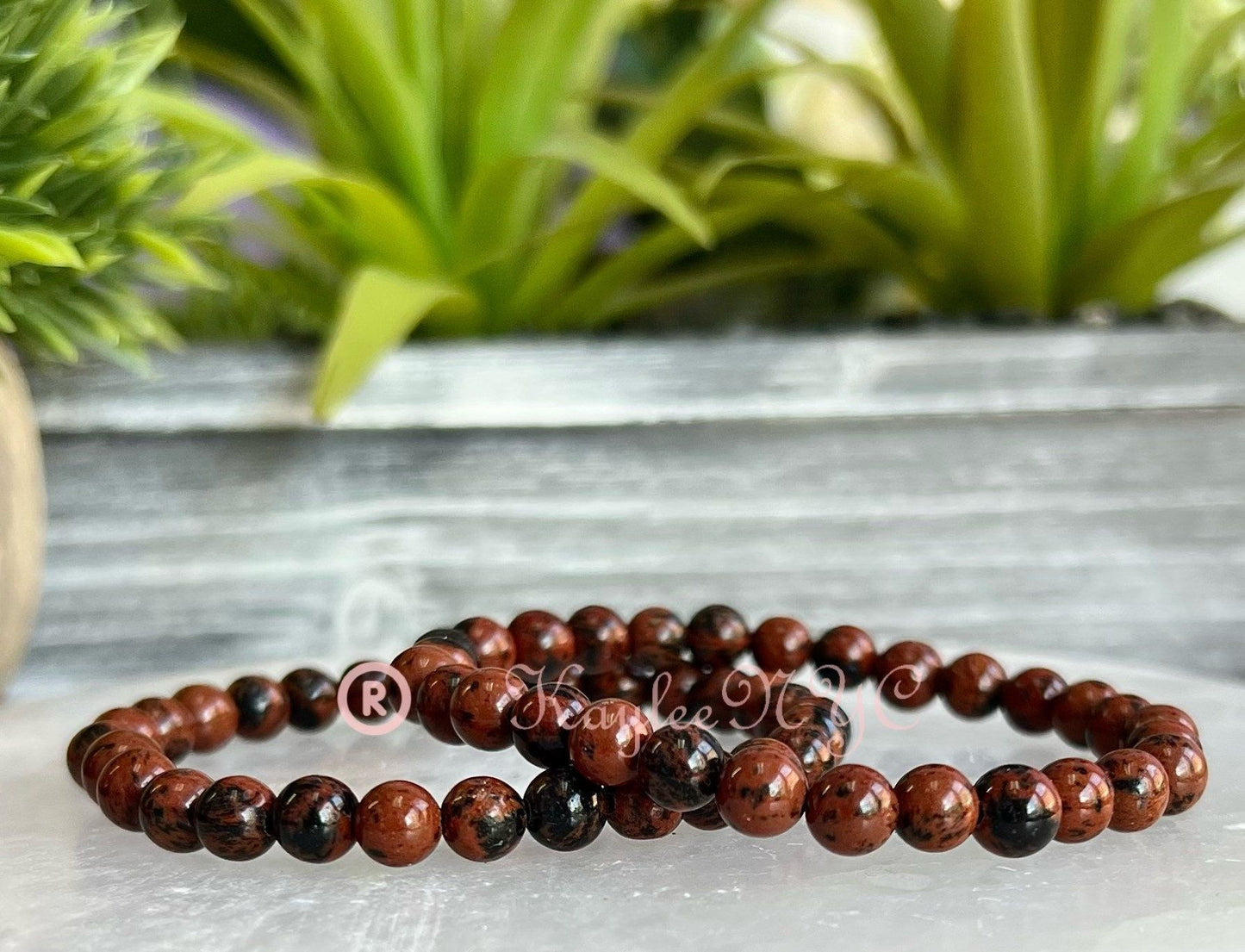 Wholesale Lot 6 Pcs Natural Mahogany Obsidian 6mm 7.5” Crystal Healing Stretch Bracelet