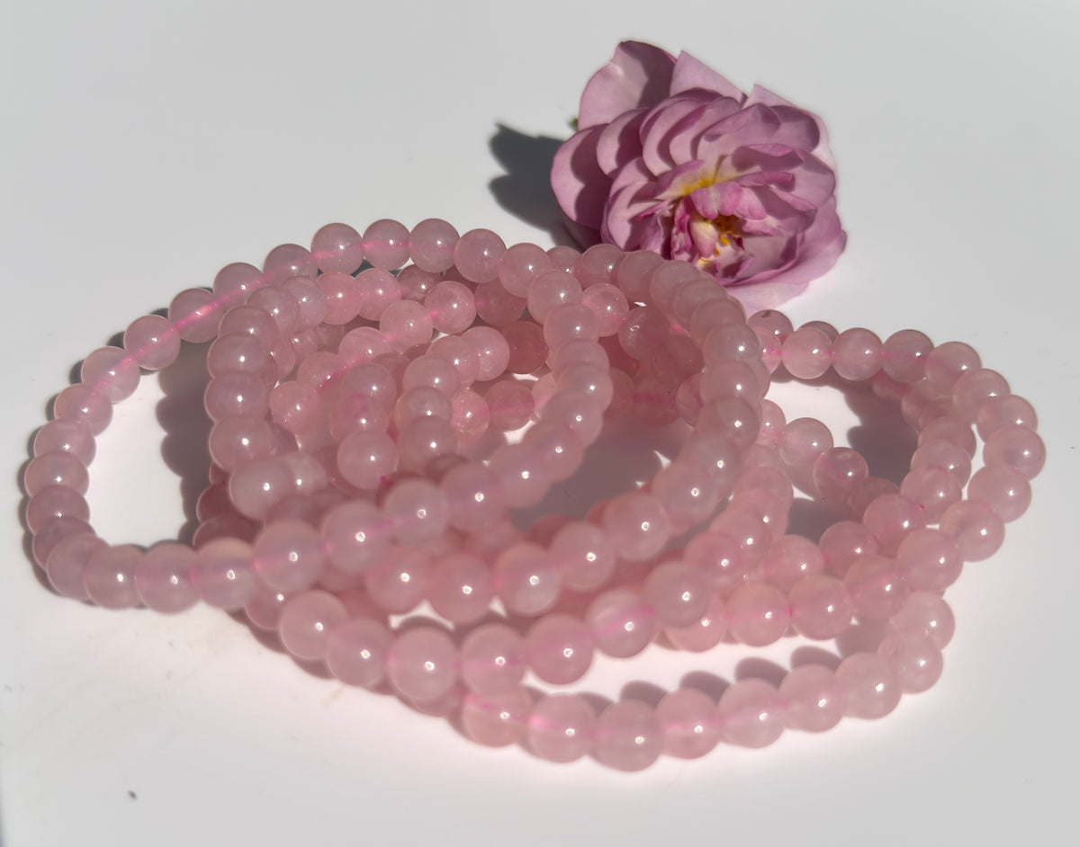 Wholesale Lot 6 Pcs Natural Rose Quartz 6mm 7.5” Crystal Healing Stretch Bracelet