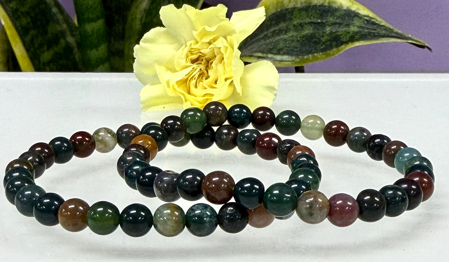 Wholesale 6 Pcs Natural Indian Moss Agate 6mm 7.5” Crystal Healing Stretch Bracelet