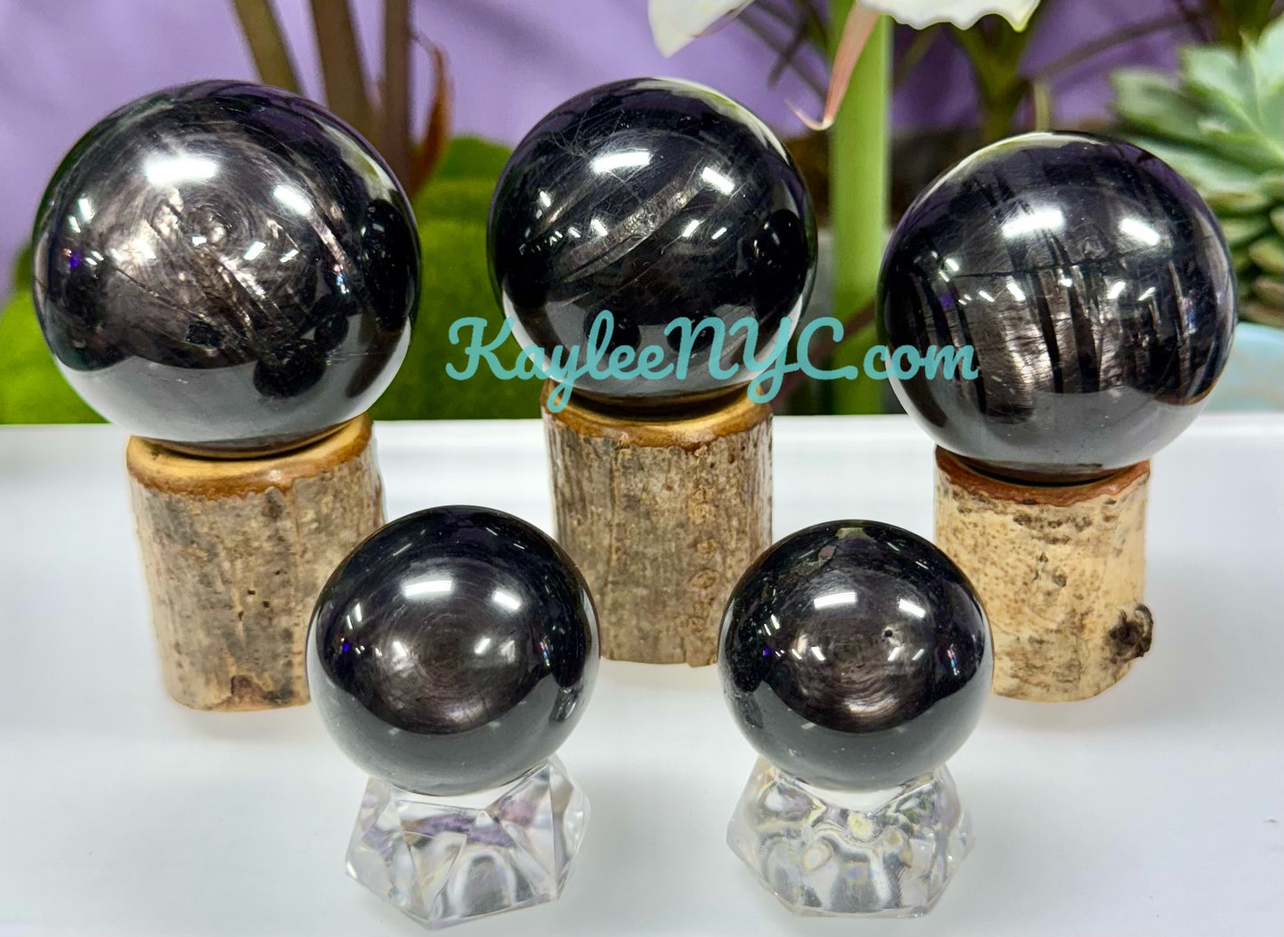 5 PCs Natural Hypersthene Sphere Healing Energy