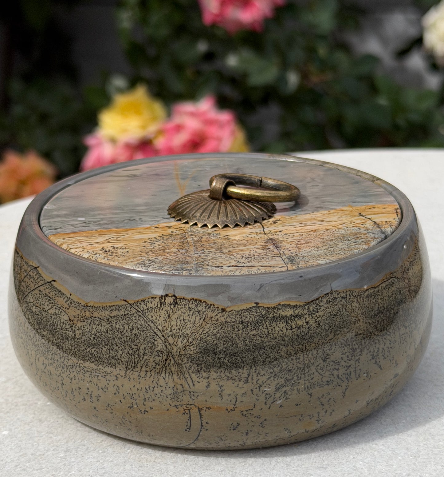 Wholesale Lot 3PCs Natural Picture Jasper with Lid Bowl Crystal Healing Energy