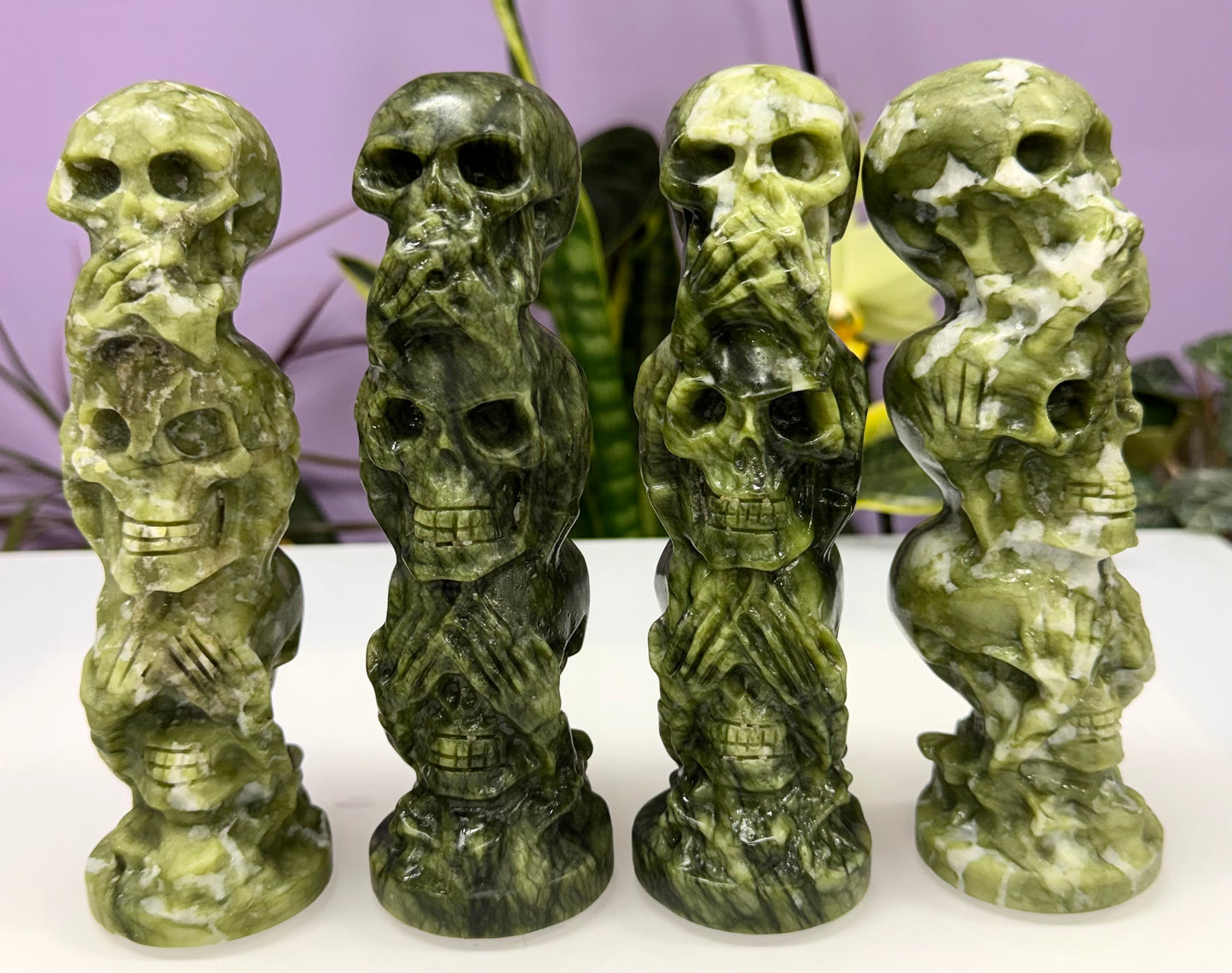 4 PCs 6” Natural Nephirte Jade Skulls Crystal Healing Energy