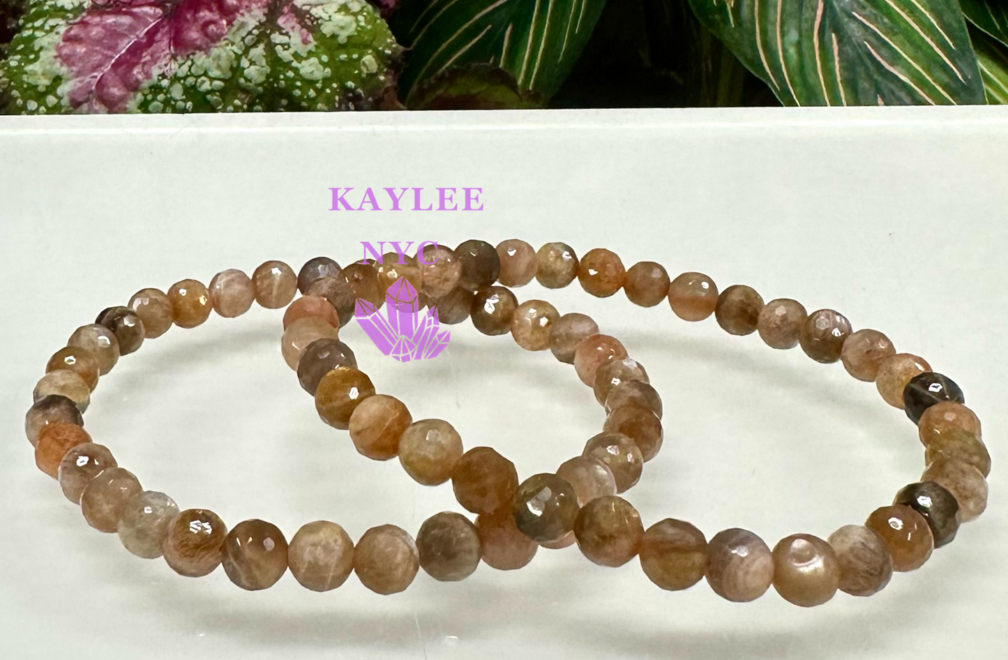 6 PCs Faceted Natural Peach Moonstone Stretch Bracelet