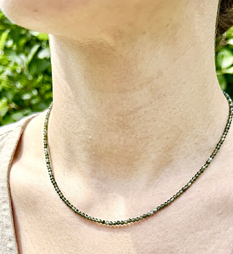 6 PCs 2mm Faceted Natural Seraphinite Necklace Stainless Steel Finding