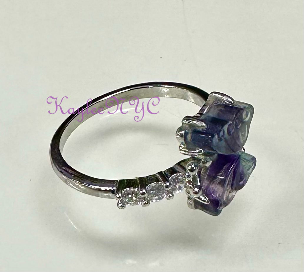 7 PCs Natural Fluorite White Bronze Ring