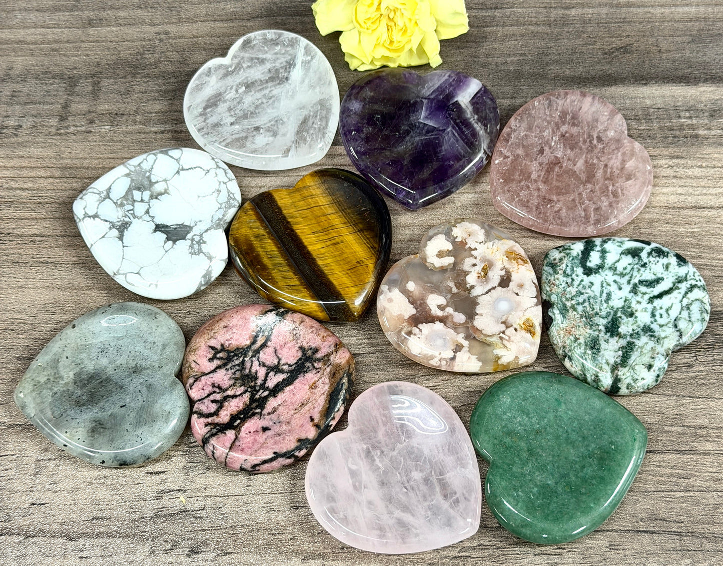 11 PCs Natural Crystal Heart Shaped Worry Stone Healing Energy