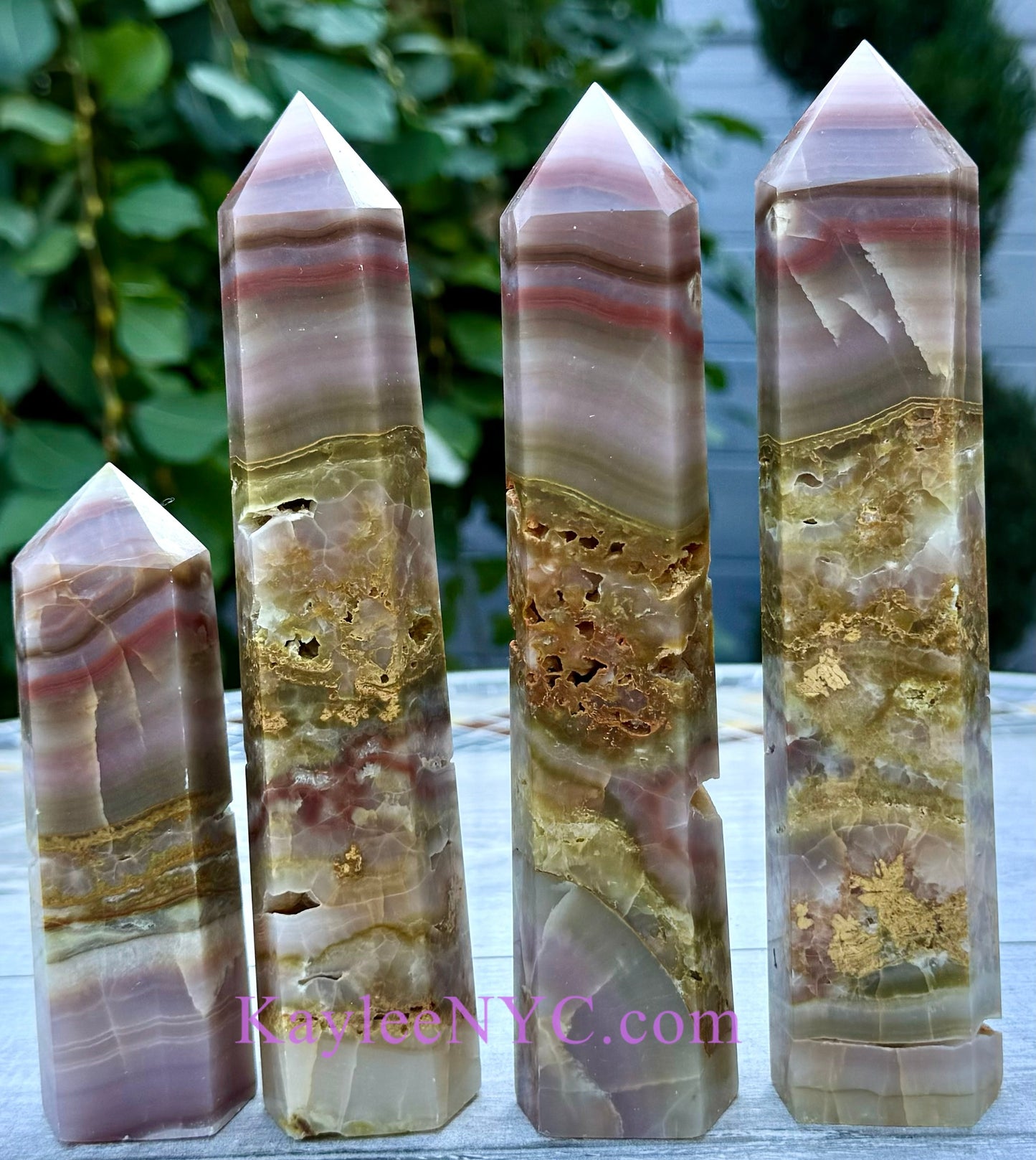 Wholesale Lot 4pcs large Natural Pink Onyx Banded Agate Obelisk Tower Point Crystal Healing