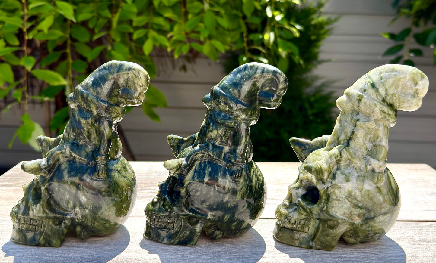 3 PCs Natural Nephrite Jade Skull Gnome Crystals Healing Energy