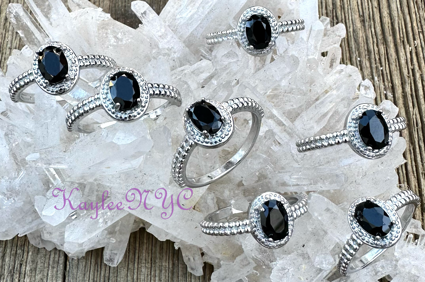 7 PCs Natural Black Spinel White Bronze Ring