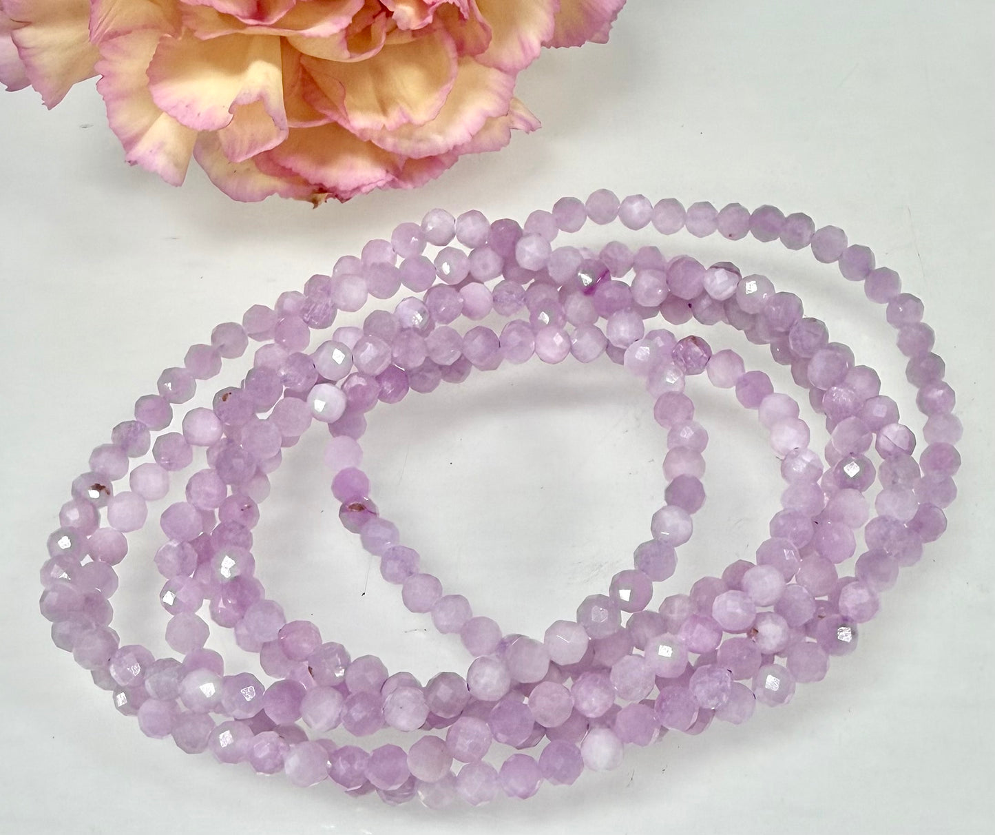 6 PCs 4mm Natural Kunzite Faceted Stretch Bracelet 7.5”
