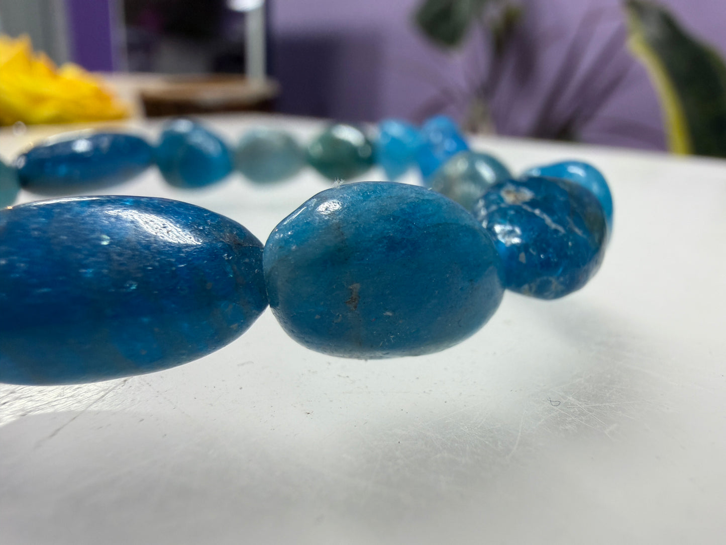 Wholesale 6 Pcs 8x10mm Apatite Natural Crystal tumble Stretch Bracelet 7.5"