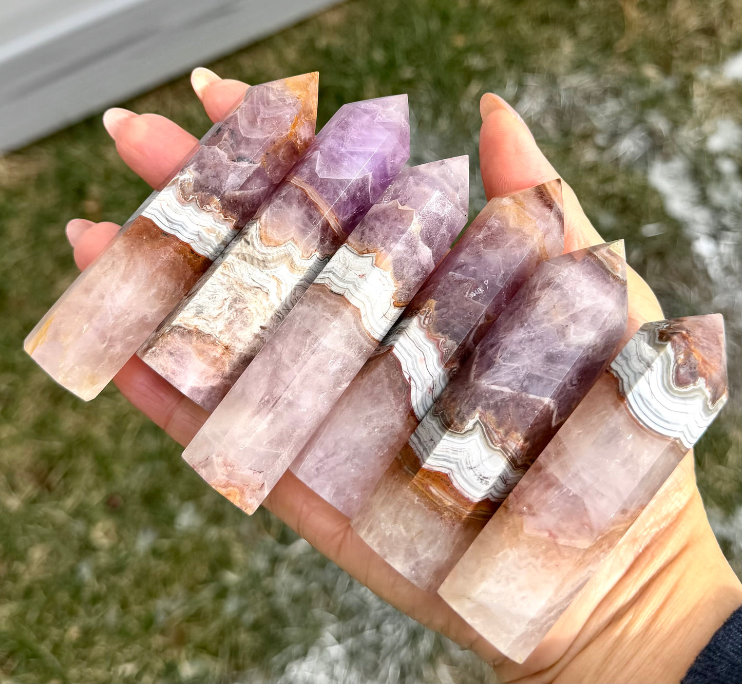 1 lb Natural Amethyst Lace Agate Obelisk Tower