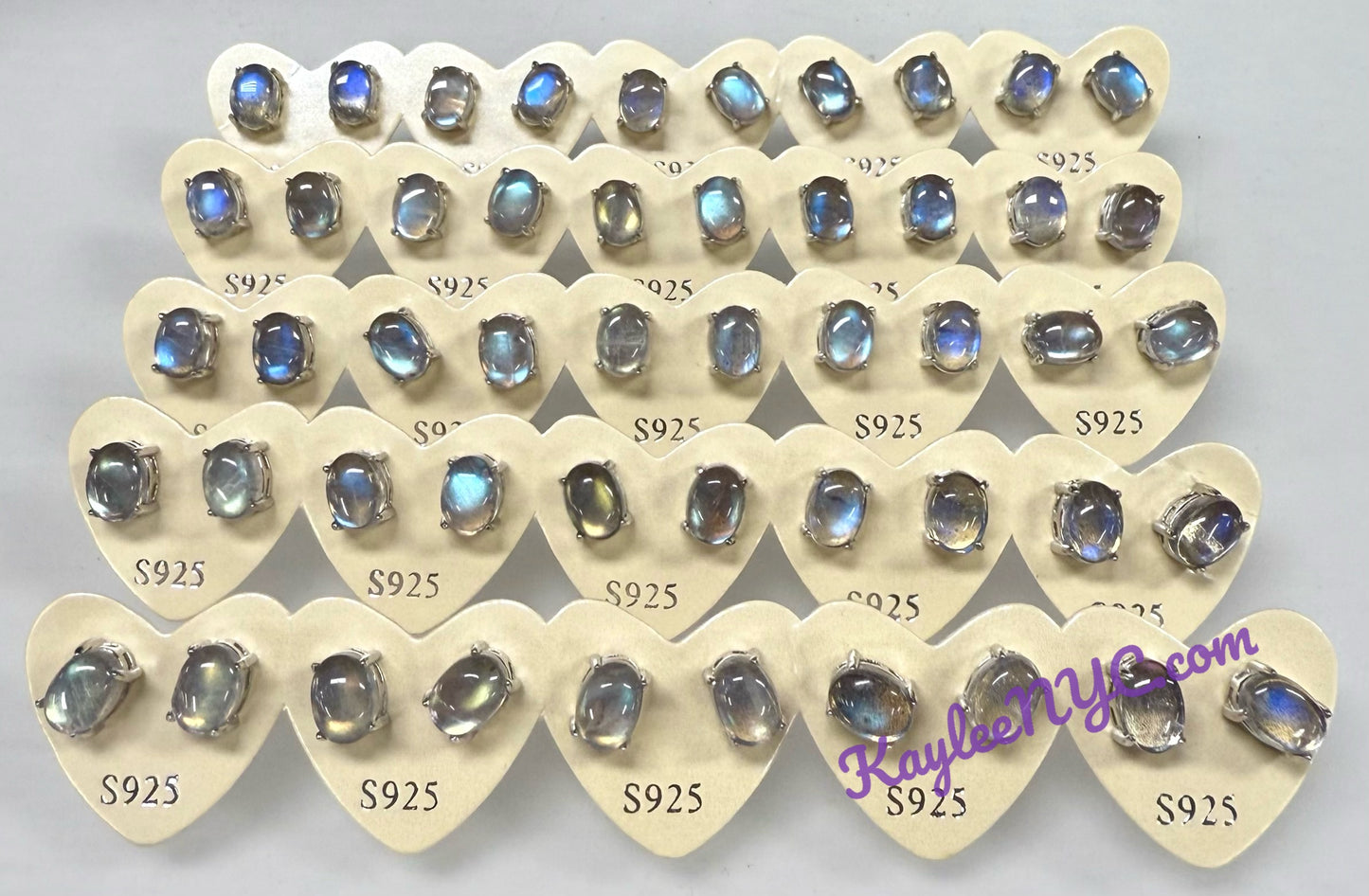 Wholesale Lot 5 Pairs Natural Labradorite Sterling Silver(925) Earring Studs 6x8mm