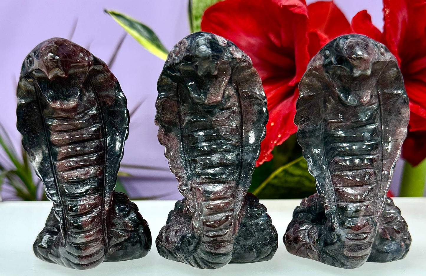 4 PCs Natural Garnet Astrophyllite / Arfvedsonite Coba Snake Crystal healing energy