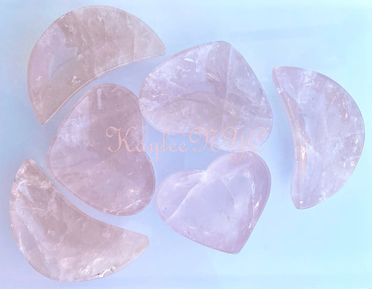 Wholesale Lot 5 pcs Natural Rose Quartz Hearts & Moon Bowls Crystal Healing Energy