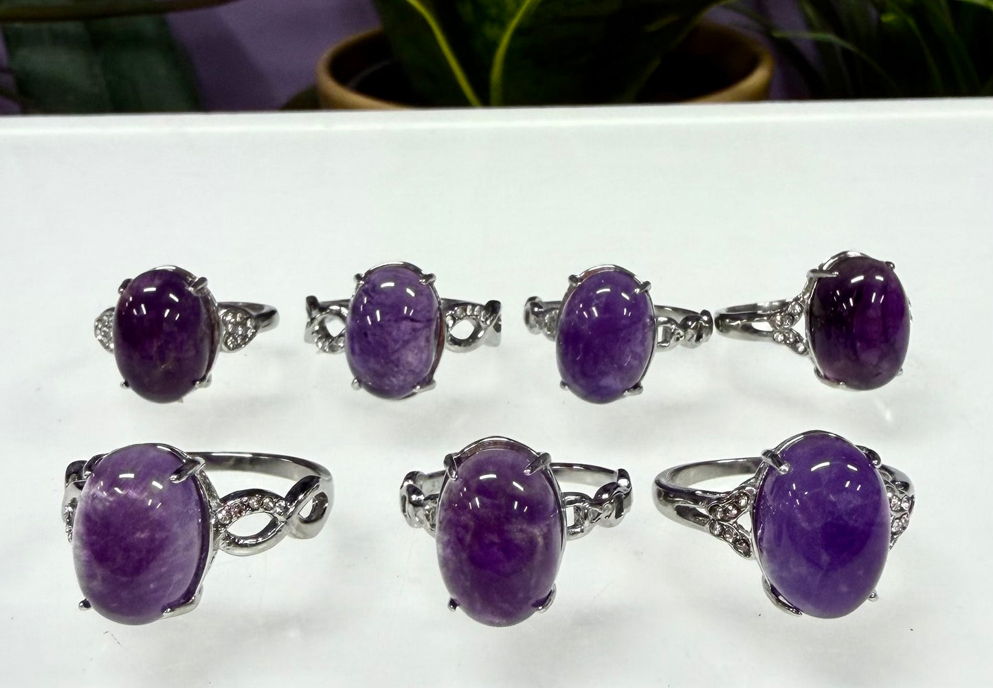 Wholesale Lot 6 pcs Natural Amethyst Stainless Steel Ring 10x14mm