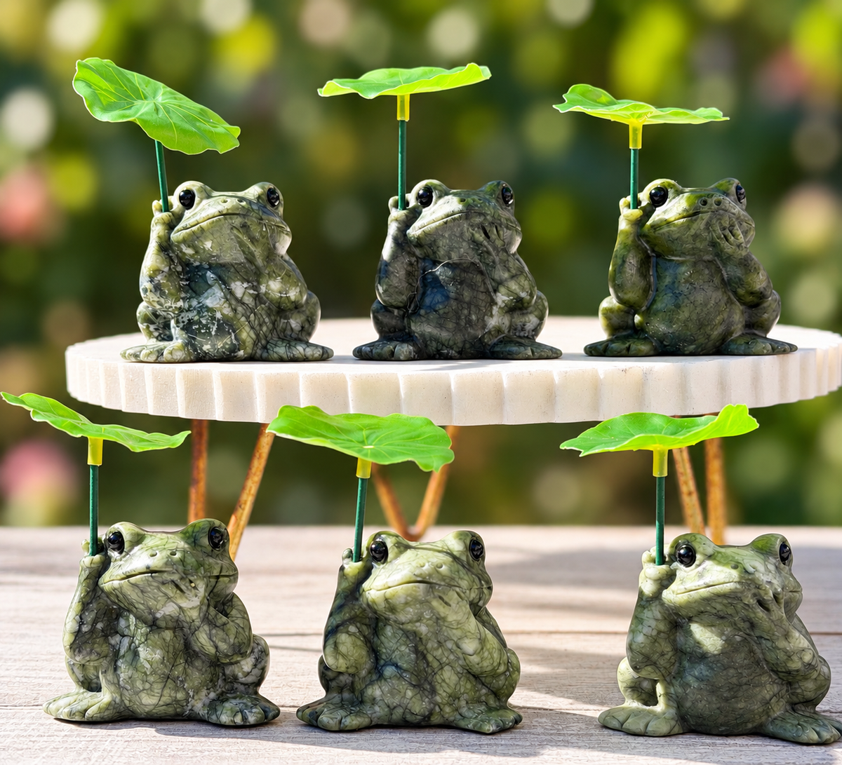 6 PCs Natural Nephrite Jade Frogs with Leaf healing energy