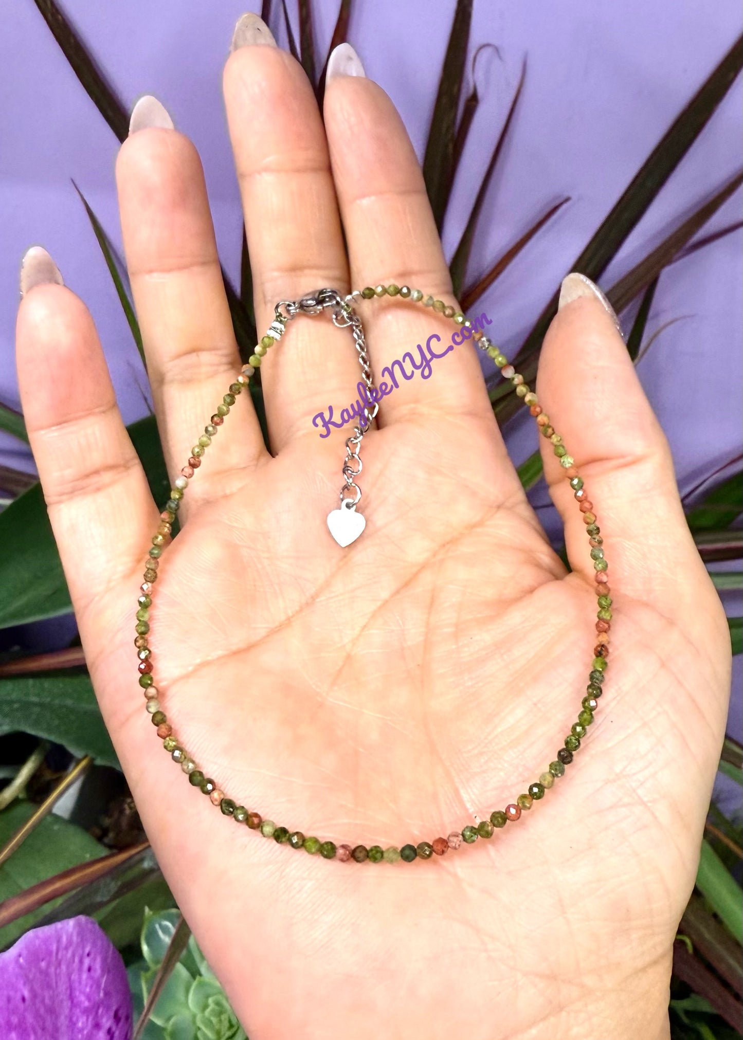 6 PCs 2mm Natural Unakite Anklets Crystal Healing Energy