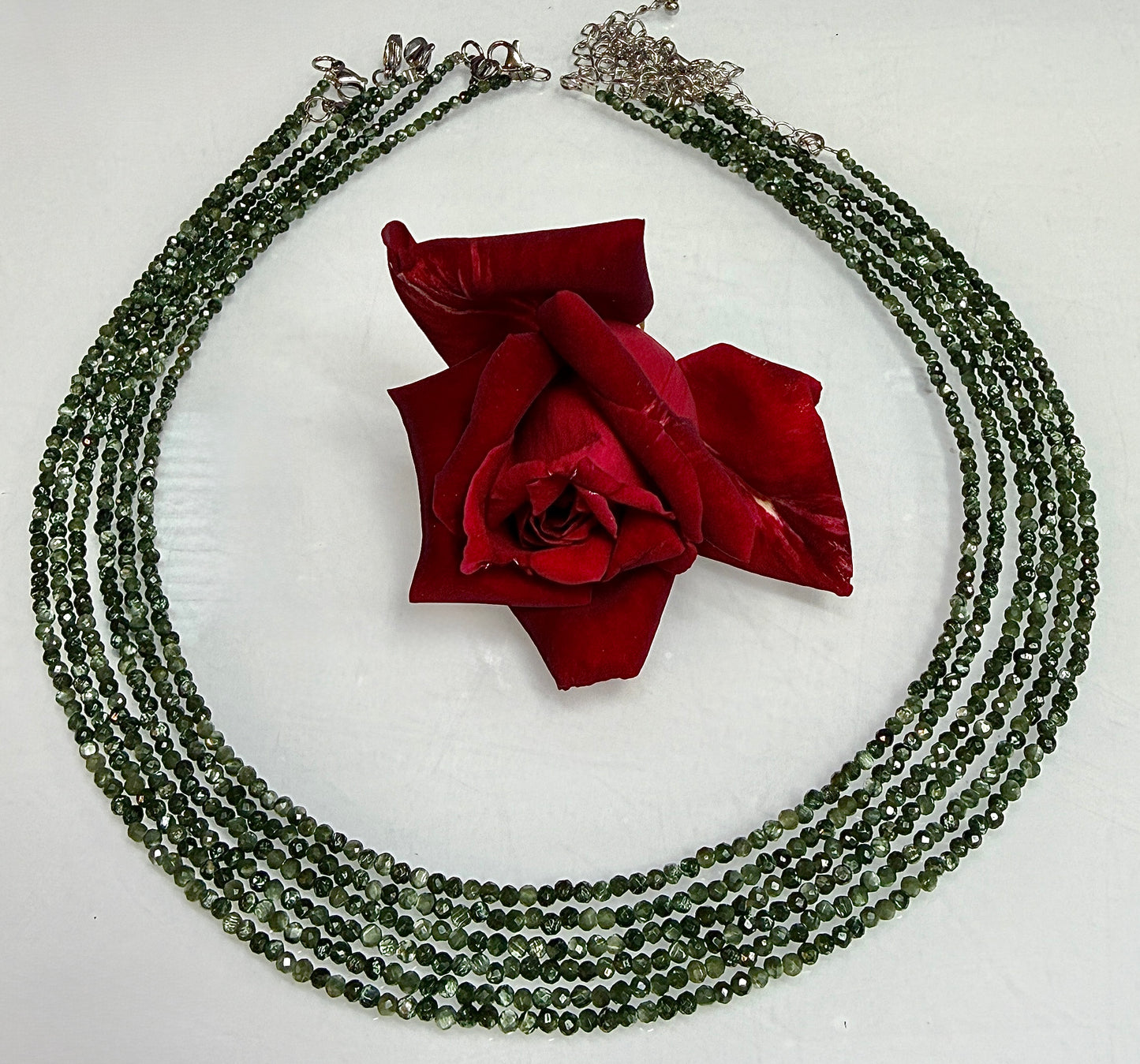 6 PCs 2mm Faceted Natural Seraphinite Necklace Stainless Steel Finding