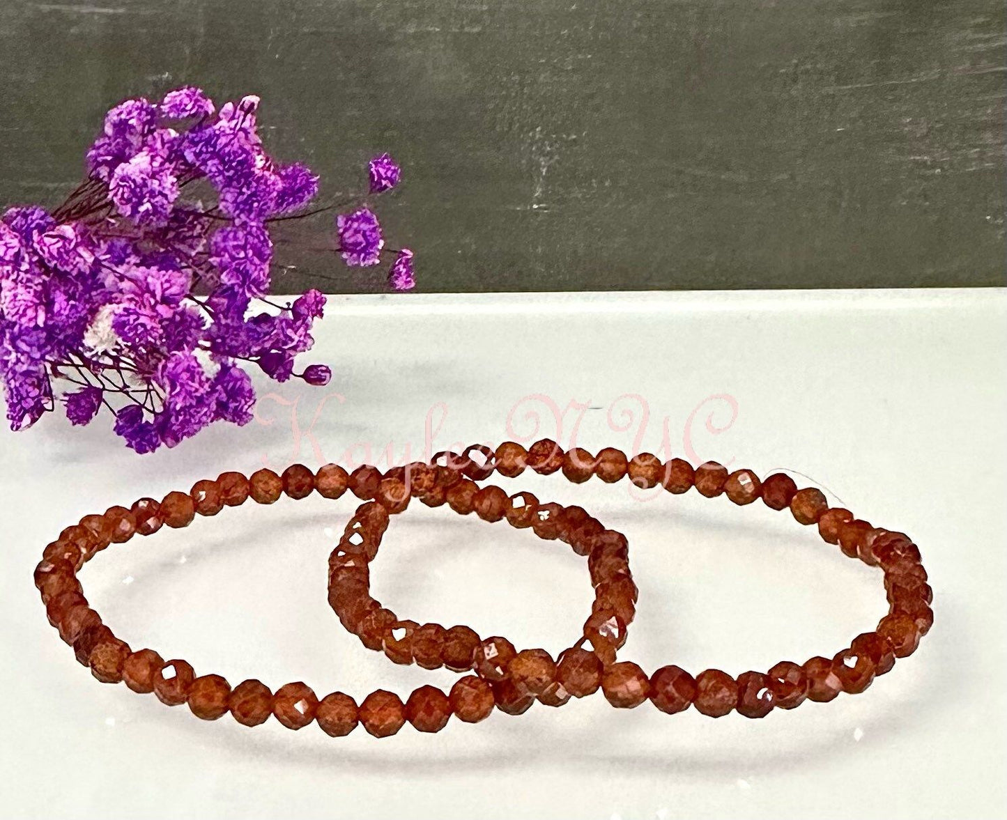 Wholesale Lot 6 Pcs Natural Hessonite Brown Garnet 4mm Faceted 7.5” Crystal Healing Stretch Bracelet