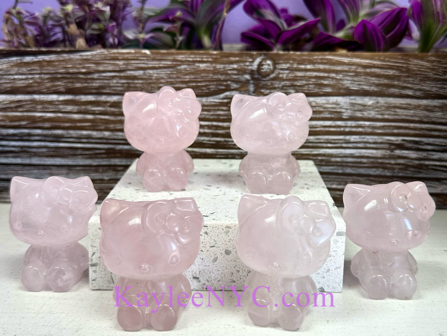 6 PCs 1.8” Natural Rose Quartz Hello Kitty