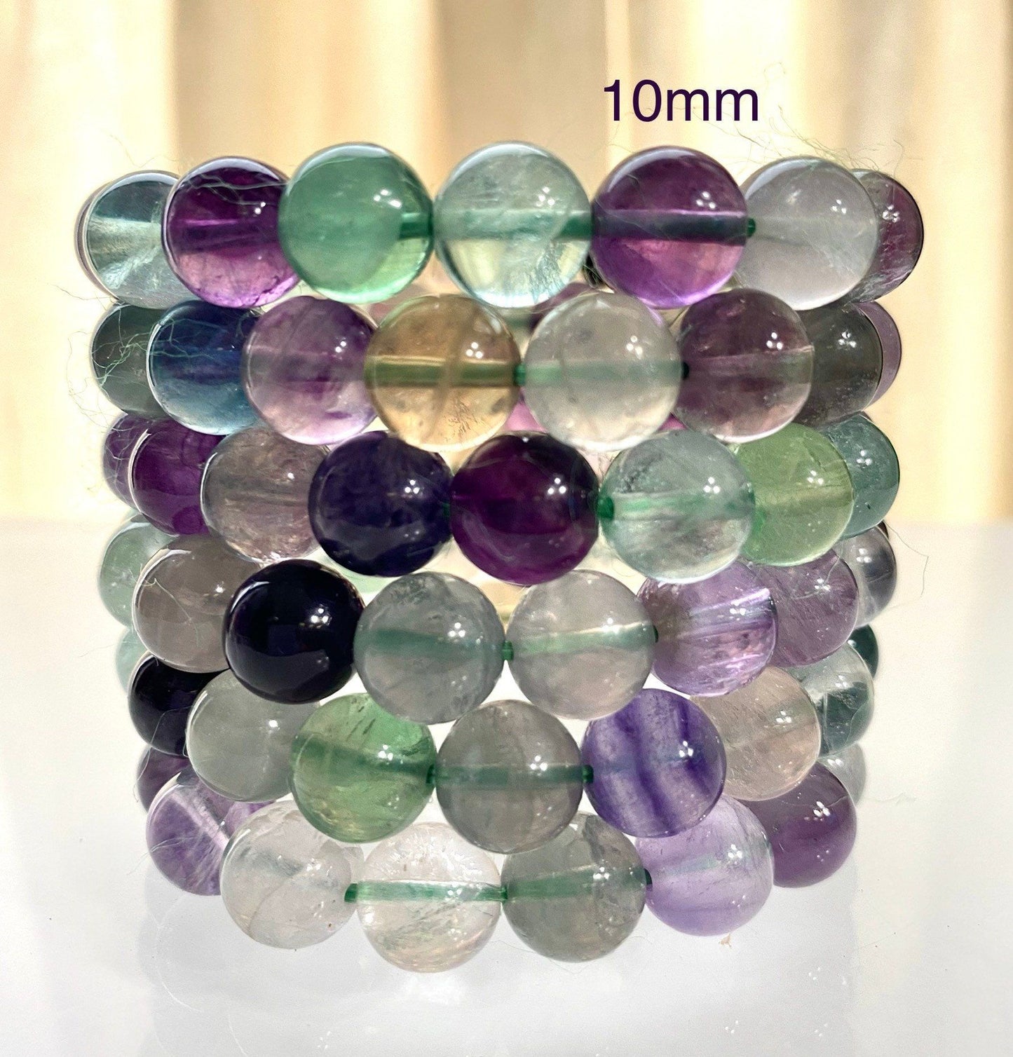 Wholesale 6 Pcs Natural Fluorite 10mm 8” Crystal Healing Stretch Bracelet