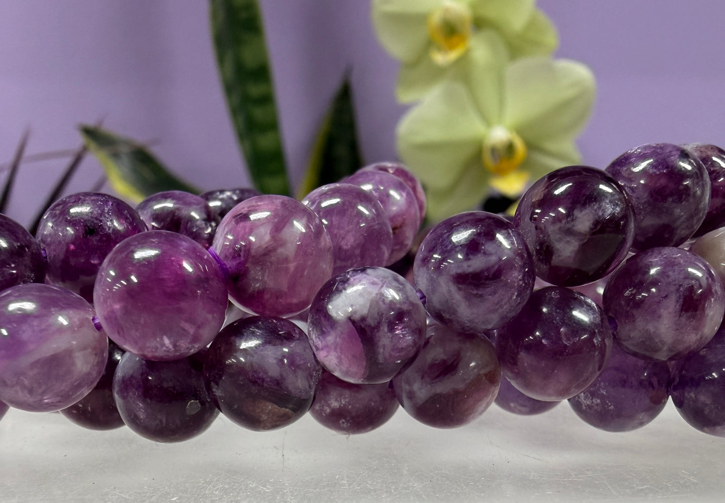 6 PCs Natural Lepidolite Mica 8-9.8mm 7.5” Stretch Bracelet
