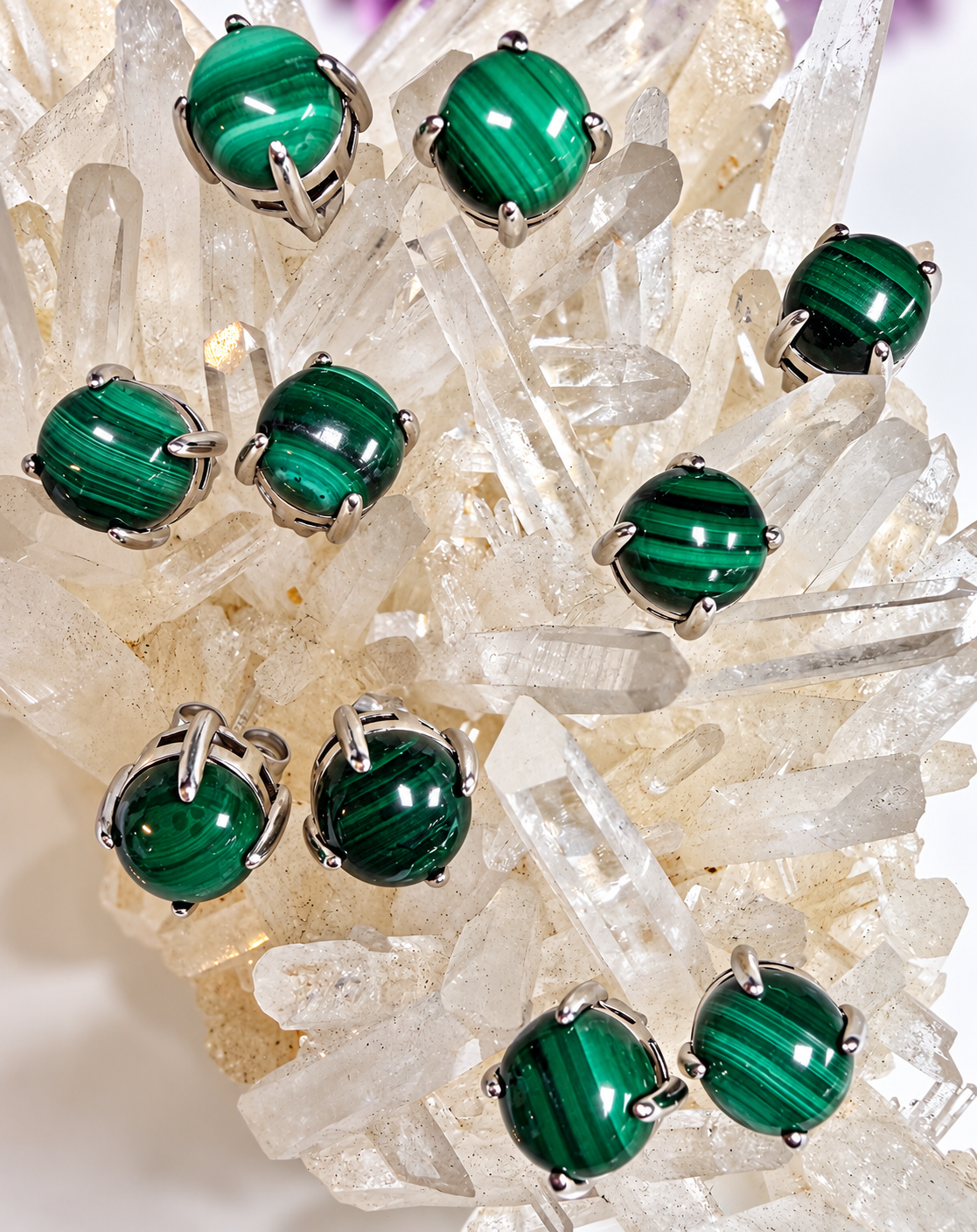 Wholesale Lot 5 Pairs Natural Malachite Earring Studs 7mm Crystals Healing Energy