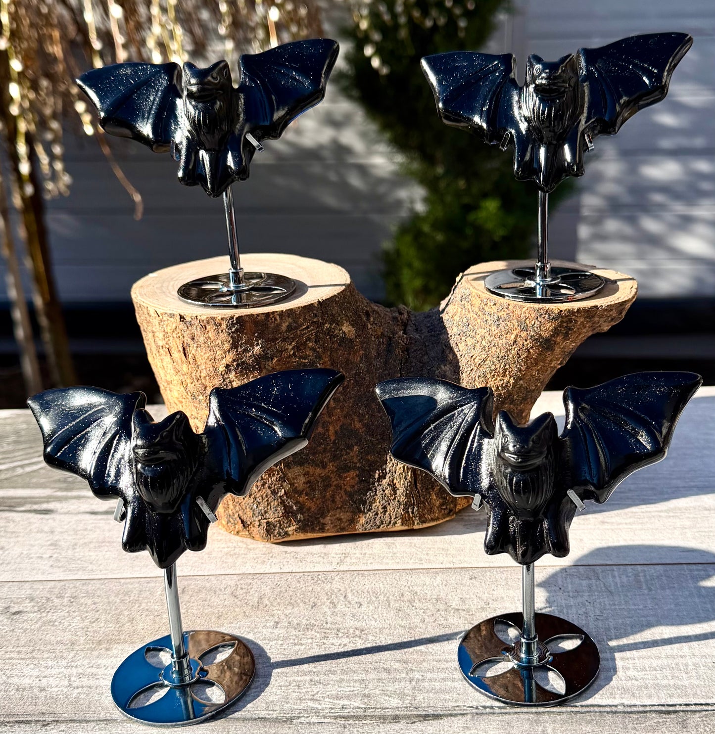 Wholesale Lot 4 PCs Black Obsidian Bats with stand Healing Energy
