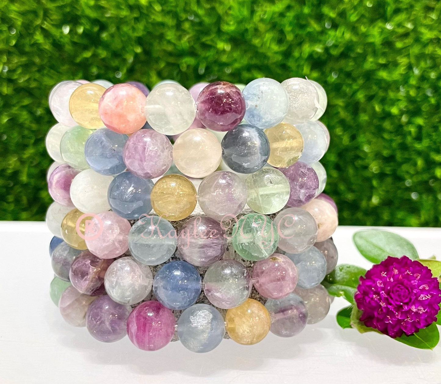 Wholesale 6 Pcs Natural Rainbow Fluorite 10mm 7.5” Crystal Healing Stretch Bracelet