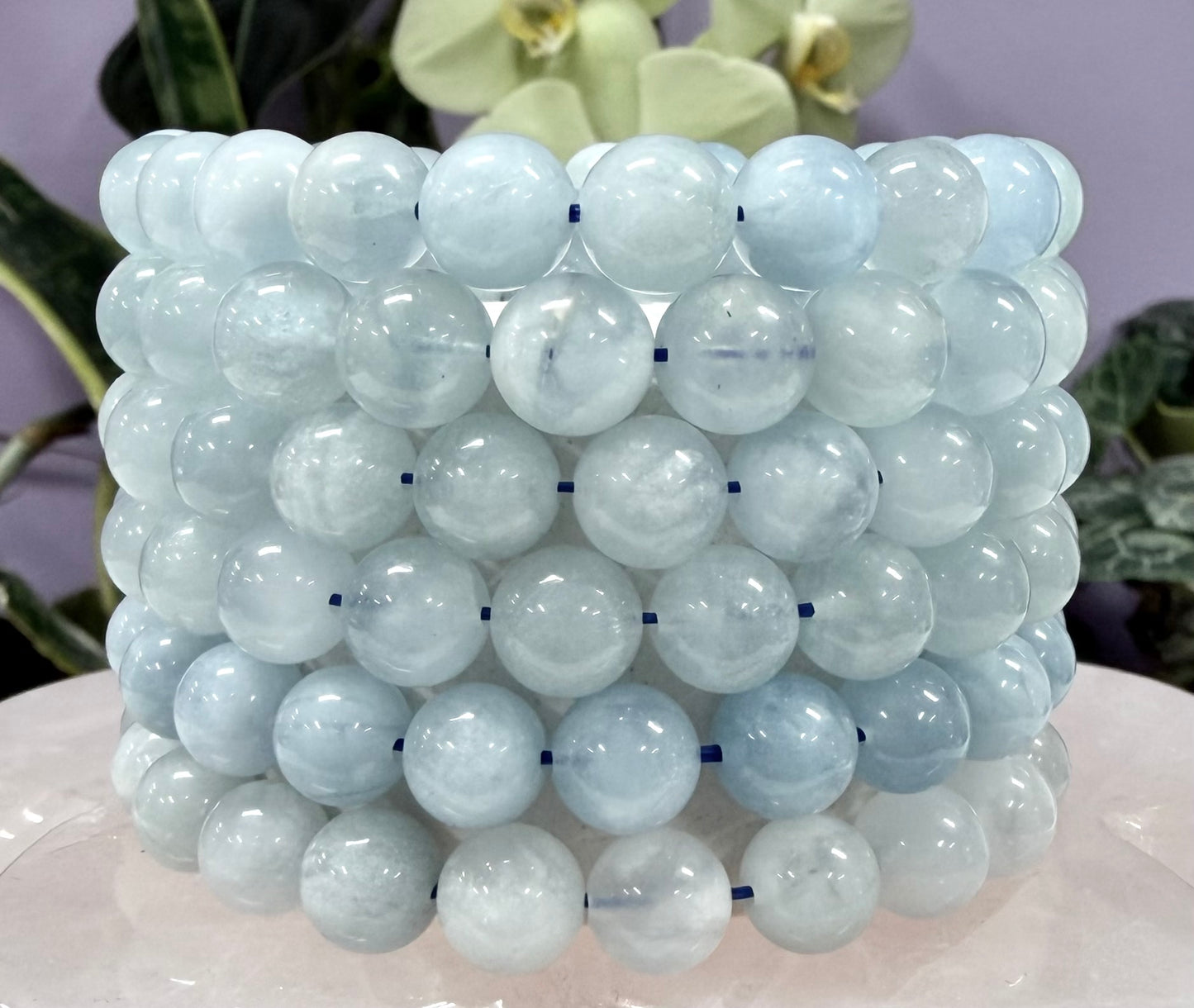 Wholesale 6 Pcs 9mm Aquamarine Natural Crystal Healing Stretch Bracelet 7.5”