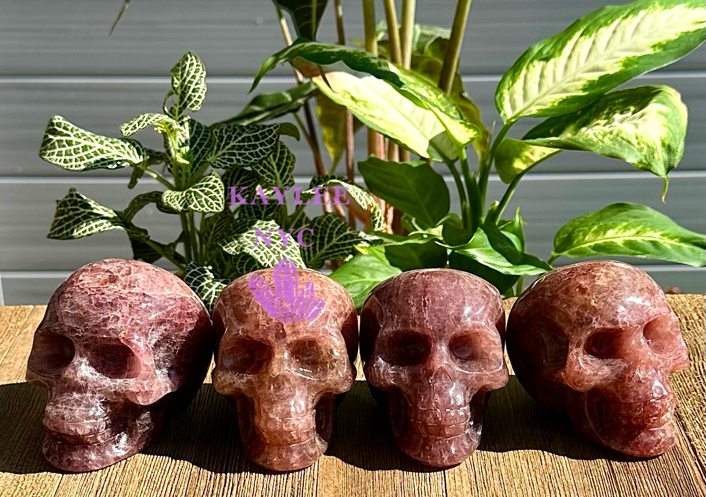 4 PCs Natural Strawberry Quartz Crystal Skull